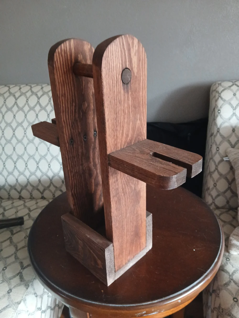 Handmade oak wine bottle and glass holder.  ×Bottle and Glasses NOT included.